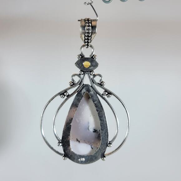 Handmade Pendant with Dendritic Opal & Smoky Quartz – Sterling Silver Setting - Picture 4 of 10
